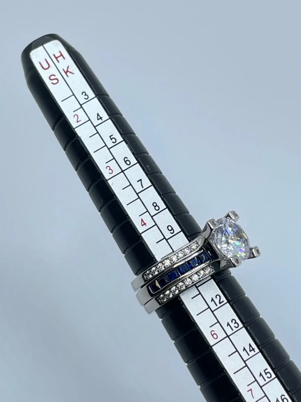 925 Sterling Silver Diamond Sapphire Bridal Wedding Ring Guard Set 5